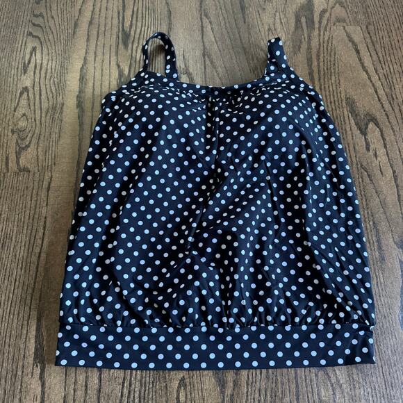 Lands End Womens Black White Polka Dot Banded Tankini Swim Suit Top Size 8 DD - Picture 1 of 6
